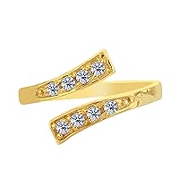 Jewelry Affairs 14K Yellow Gold Crossover With CZ Stones By Pass Style Adjustable Toe Ring