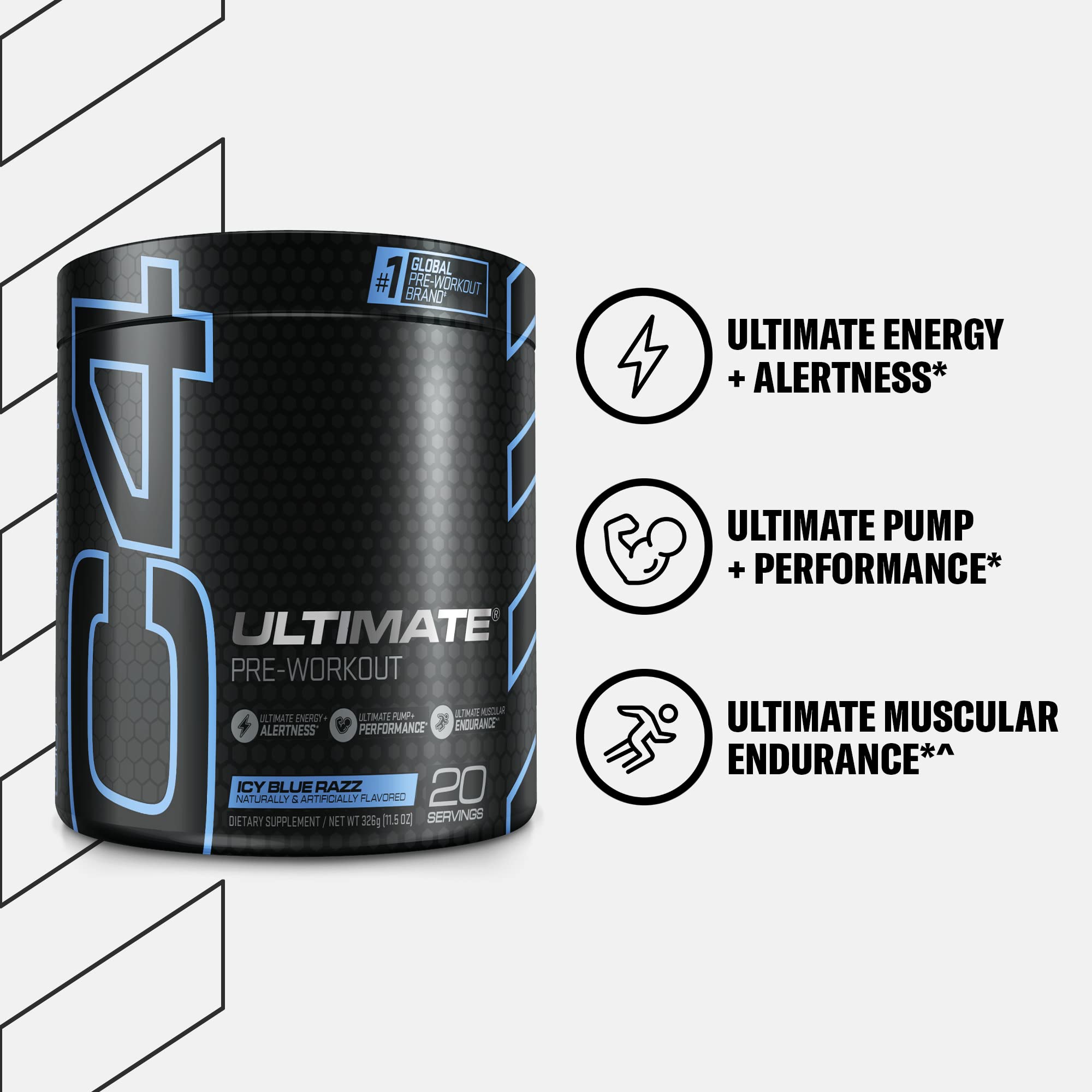 Cellucor C4 Ultimate Pre Workout Powder ICY Blue Razz - Sugar Free Preworkout Energy Supplement for Men & Women - 300mg Caffeine + 3.2g Beta Alanine + 2 Patented Creatines - 20 Servings
