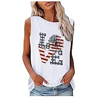 July 4th Shirts Women Memorial Day Summer Patriotic American Flag Sleeveless Tank Tops Loose Comfy Letter Print Vest