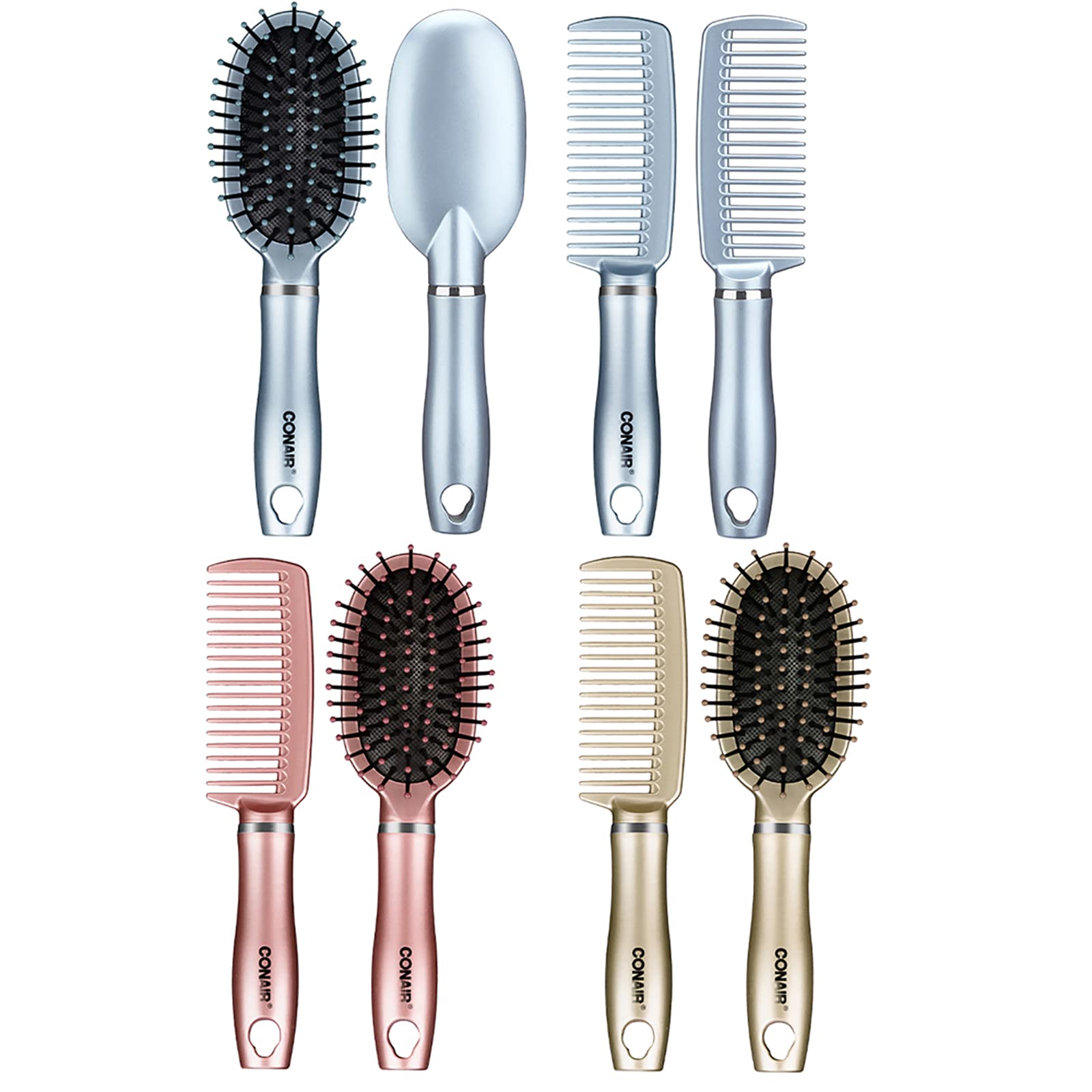 Conair Detangle & Style Wide-Tooth Comb and Travel Hairbrush Set, Detangler Brush and Comb Set, 2 Count, Color May Vary