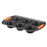 Rachael Ray Yum -o! Nonstick Bakeware 6-Cup Muffin Tin With Grips / Nonstick 6-Cup Cupcake Tin With Grips - 6 Cup, Gray