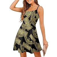 Golden Emblem SPQR Spaghetti Strap Mini Dress Sleeveless Adjustable Beach Dresses Backless Sundress for Women