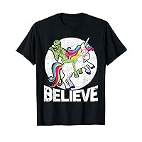 Alien Riding Unicorn Shirt - Believe Shirt T-Shirt
