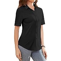 Womens Dress Shirts Wrinkle-Free Button Down Short Sleeve Shirts for Women Collared Work Shirt