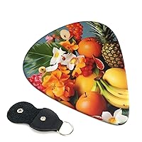 Tropical Fruits and Flowers Guitar Picks 6 Pack 3 Different Thickness Celluloid Guitar Plectrums with Guitar Pick Holder Personalized Guitar Pick for Acoustic Guitar, Electric Guitar, Bass, Ukulele