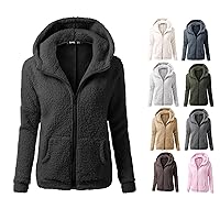 Womens Oversized Fleece Jackets Hoodie Sherpa Coat Zip Up Winter Warm Sweatshirts Fuzzy Outwear Jackets with Pockets
