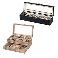 Watch Box Case Organizer Display Storage with Jewelry Drawer for Men Women Gift, Wood Black B1TXDPGF 9B9RLJHG