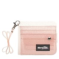 KOOIJNKO Cards Holder Clear wallet Transparent Purse Glitter PVC Card Bag Women Neck Lanyard Folding Card ID Cases Cash Coin Photo Stickers Holder Pink