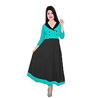 Women's Long Dress Casual Tunic Black & Teal Color Maxi Dress Plus Size