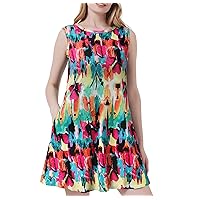 Scotamalone Summer Dresses for Women 2023 Beach Floral Tshirt Sundress Sleeveless Pockets Casual Loose Tank Dress