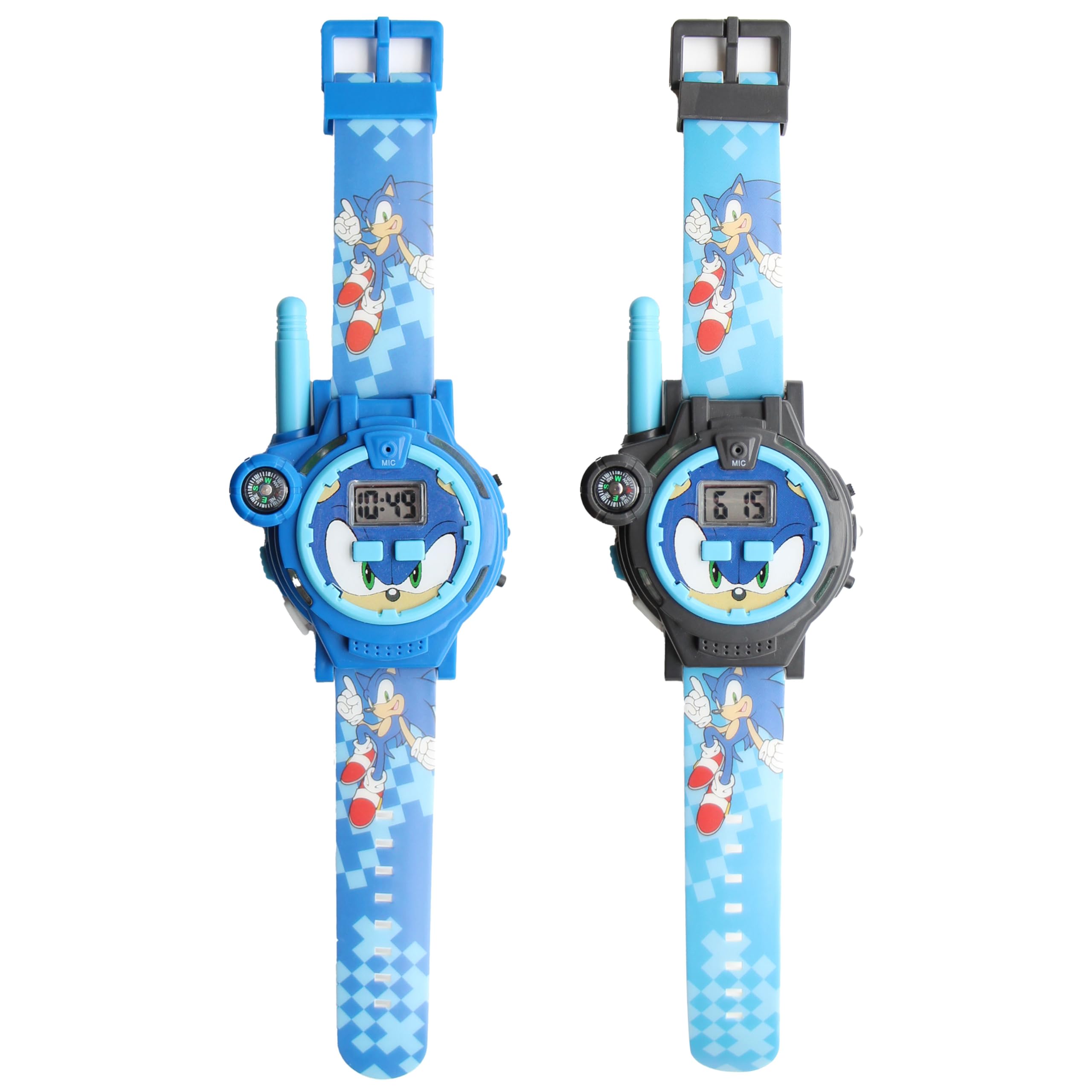 Accutime Sonic Walkie Talkie Blue Educational Digital Kids Watch Set of 2 -Toy with Multicolor Strap for Girls, Boys, Toddlers, 200 Meter Long Range Children's Watch (Model: SNC40094AZ)