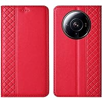 Wallet Case for Xiaomi 12S Ultra, Genuine Leather Flip Magnetic Shockproof Cell Phone Cover with Card Holder Stand Function Case for Xiaomi 12S Ultra 5G 2022,Red