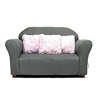 Keet Plush Childrens Sofa with Accent Pillows, Charcoal/Pink