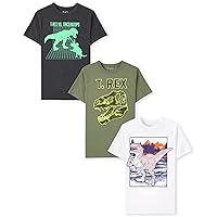 The Children's Place Boys' Short Sleeve Graphic T-Shirt 3-Pack, T-REX VS. Triceratops/T.REX/Dino, Medium (7/8)