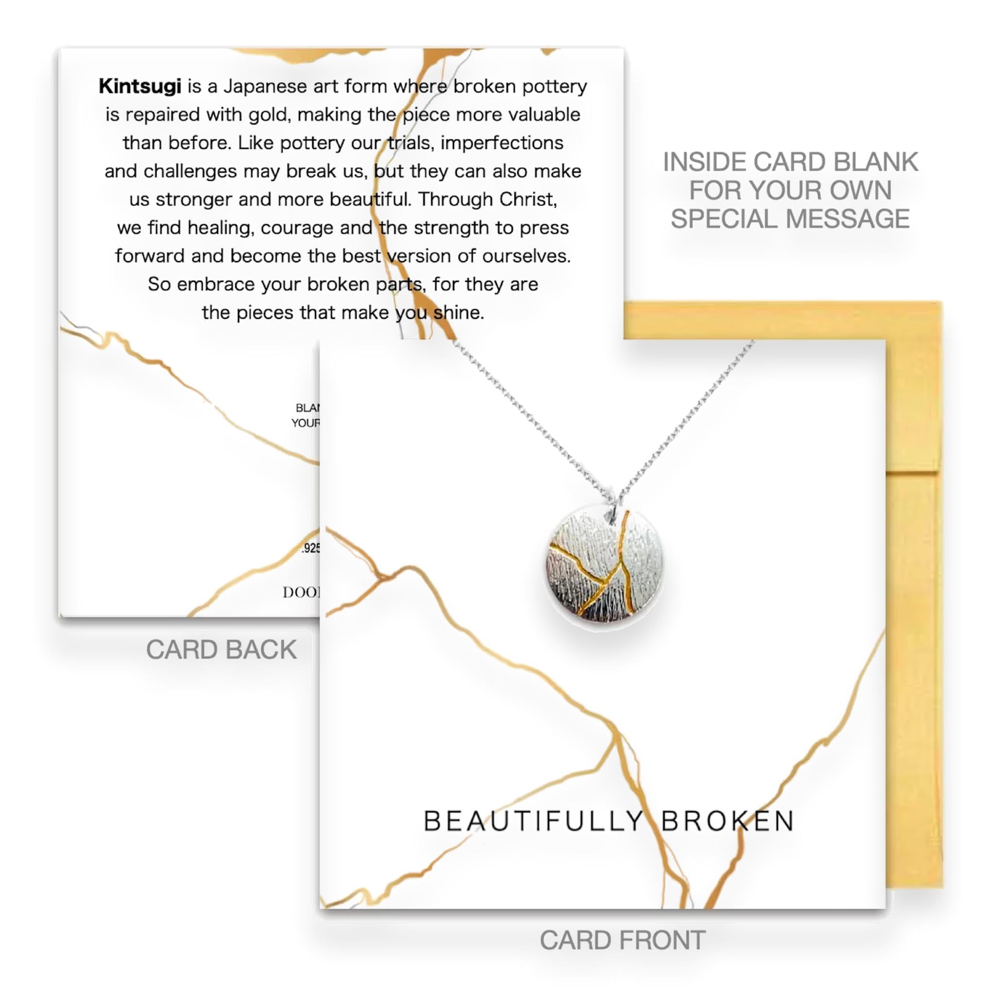 Doodle Beads Beautifully Broken, Kintsugi Necklace & Card, Healing Encouragement Recovery Gift