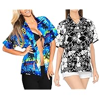 LA LEELA Women's Hawaiian Blouse Shirt Casual Short Sleeve Fashion M Work from Home Clothes Women Blouse Pack of 2