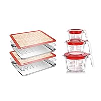 6 Pcs Stainless Steel Baking Sheet Tray Cooling Rack with Silicone Baking Mat Set, and 6 Pcs Glass Measuring Cups with Lids Set, for baking, Kitchen