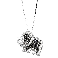1/5 CTTW Mother's Day Gift For Her Natural White & Black Diamonds Elephant shaped Pendant in Sterling Silver- Diamond pendant for Women and Girls