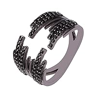 Eternity Open Wrap 925 silver Black Spinel Ring Cocktail Statement (7)