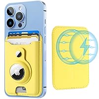 TopMade for Magsafe Wallet with AirTag Holder, Magnetic Wallet Card Holder for iPhone 15, iPhone 14/13/12 Series, Leather Magnetic Phone Wallet with Powerful Magnet, RFID Blocking, Fit 4 Cards,Yellow