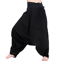 RaanPahMuang Warm Thick Mixed Cotton Side Tie Aladdin Baggy Mao Pants