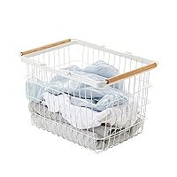 YAMAZAKI home 2809 Laundry Basket with Wooden Handles, Medium, White