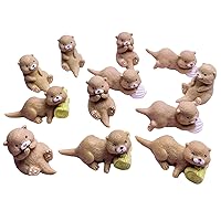 12 Pcs Resin Otters Cake Toppers, Miniature Otters Figurines for Cake Decoration Home Terrarium Decoration DIY Crafts