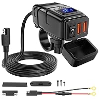 Nilight Motorcycle Charger with 12V Voltmeter Independent On Off Switch SAE USB Adapter Inline 10A Fuse Waterproof 6.8A Dual QC3.0 Fast Charging Phone Tablet for 7/8inch Handlebar ATV