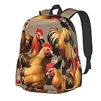 Farm Rooster Backpack Print Shoulder Canvas Bag Travel Large Capacity Casual Daypack With Side Pockets