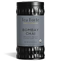 Tea Forte Organic Black Tea Bombay Chai, Makes 35-50 Cups, 4.23 Ounce Loose Leaf Tea Canister