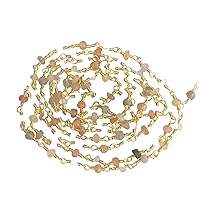 Gems For Jewels Women's 3 mm Multi Moonstone Faceted Rondelle Bead Connector Chain for Jewelry makings in 925 Silver Gold Plate Wire Wrapped Rosary Style Chain for Jewelry Making (1Foot-5Feet) 1 Foot