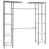 Amazon Basics Expandable Metal Hanging Storage Organizer Rack Wardrobe with Shelves, 57''-80''L X 14''WX72''H, Bronze