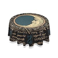 ALAZA Moon in an Octagonal Star with Magical Inscriptions and Symbols Vintage 60 x 60 Inch Table Cloth for Round Tables with Elastic Tablecloth Anti Wrinkle Table Cover for Dining Kitchen Parties