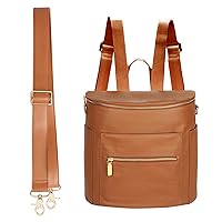 Small Diaper Bag Mini Diaper Bag by miss fong, Leather Diaper Bag Backpack with 13 Diaper Bag Organizers,2 Insulated Pockets, and Shoulder Strap(Brown)