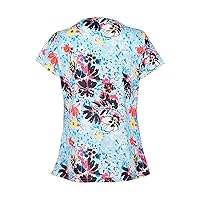 V Neck Shirts for Women Fall Summer Short Sleeve Floral Loose Fit Long Work Scrub Cute Tops Shirt Blouse Women 2024