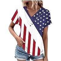 Todays Prime Deals Clearance 4th of July Shirts for Women 2024 Summer Dressy Casual Short Sleeve Tunic Tops Fashion American Flag Print Patriotic Tshirts Independence Day Gifts V Neck Blouse Tees