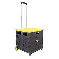 dbest products Quik Cart Pro Wheeled Rolling Crate Teacher Utility with seat Heavy Duty Collapsible Basket with Handle, Yellow