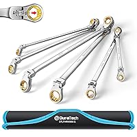 DURATECH Extra Long Anti-Slip Flex-Head Ratcheting Wrench Set, Double Box End Wrench Set, 6-Piece, Metric 8-19mm, CR-V Steel, with Pouch