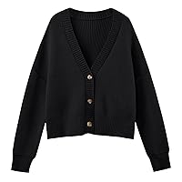 LILLUSORY Women's Lightweight Cropped Cardigan 2024 Open Front Button Sweaters V Neck Cardigans Knit Outwear