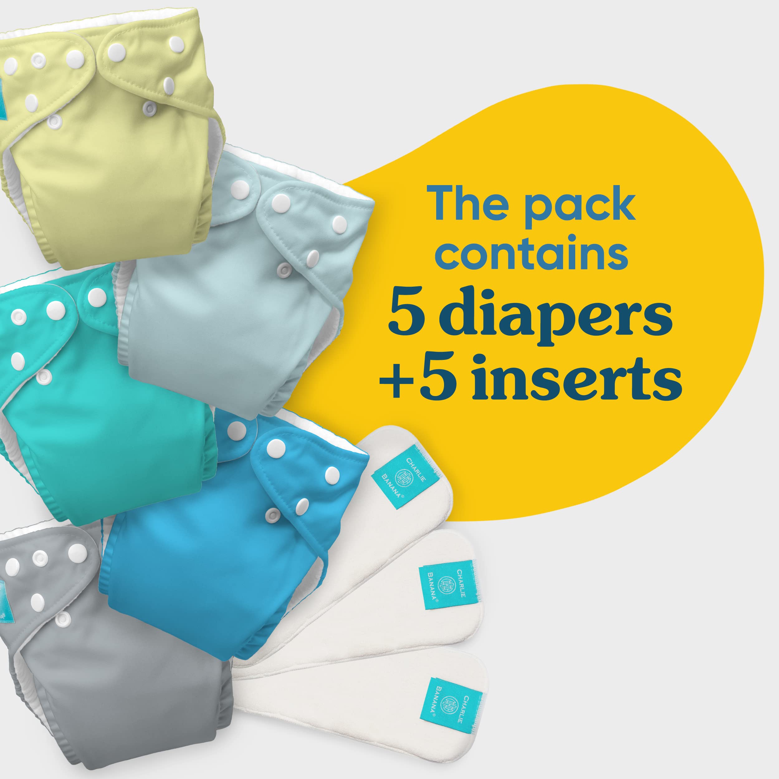 Fleece Reusable and Washable Cloth Diaper System, 5 Diaper and 5 Inserts, My First Diaper Pastel, One Size