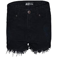 Kids Girls Shorts Jet Black Denim Bermuda Skinny Ripped Jeans Summer Chino Short