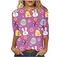 Black of Friday Deals 2024 Western Easter Tops for Summer Easter Rabbit Bunny T Shirt Comfy 3/4 Sleeve Crewneck Blouses Ladies Fashion Workout Top