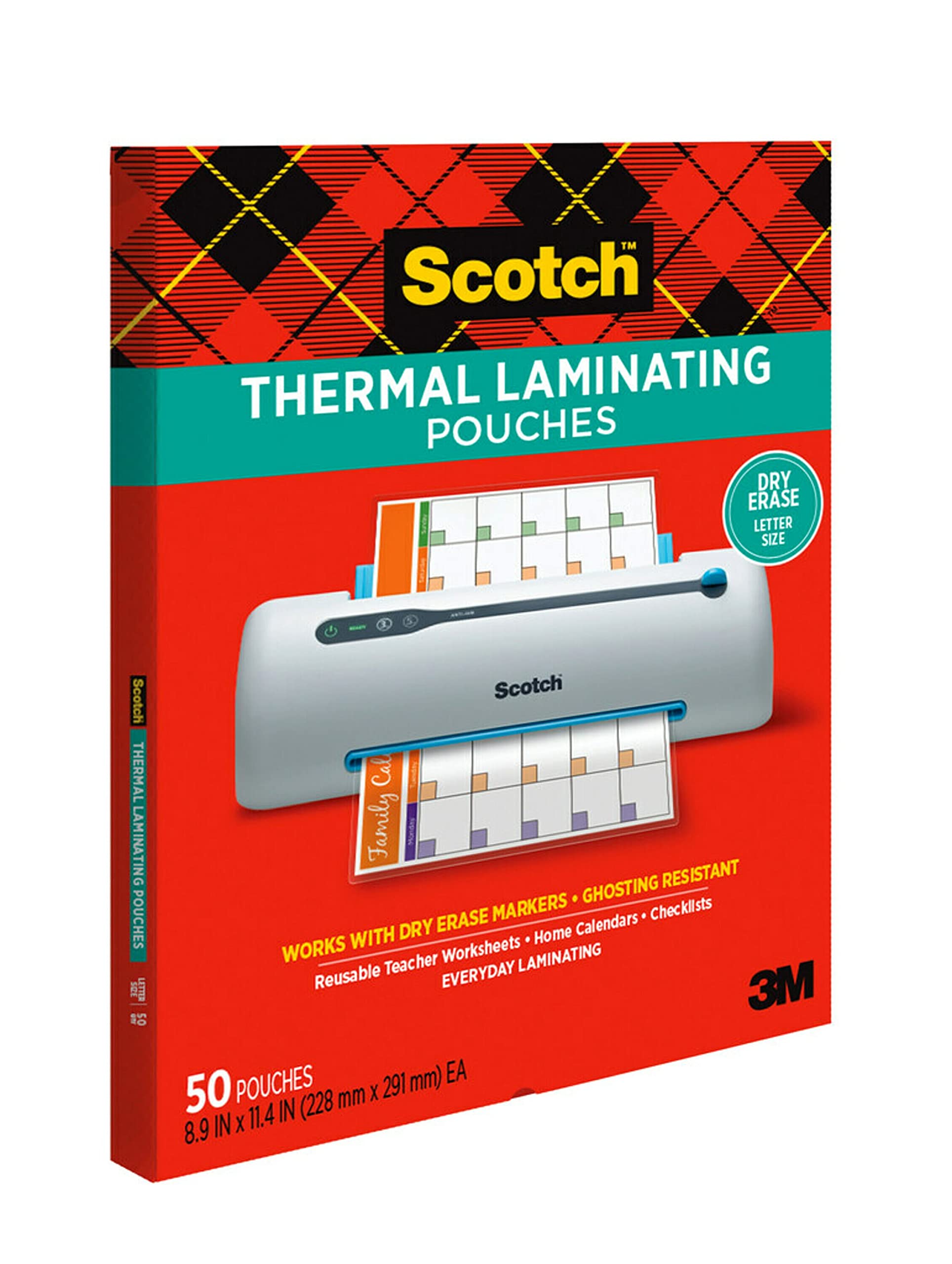 Scotch Dry Erase Thermal Laminating Pouches, 50-Pack, Works with Dry Erase Markers, Reuseable Worksheets, Calendars, Checklists, 8.9 x 11.4 Inches, Letter Size, Clear Professional Finish (TP3854-50DE)