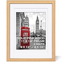 11x14 Picture Frame Solid Wood Display Pictures 9x12 or 8x10 Frame with Mat or 11x14 Frame without Mat - Wood Grain Photo Frame 11x14 inch with 2 Mats for Wall Mounting or Table Top