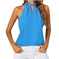 Womens Halter Tank Tops Work Casual Sleeveless Shirts Fashion Cut Out High Neck Camisoles Plain Blouses Office Clothes