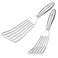 Fish Spatula Stainless Steel Combo, 1 Large Fish Turner Spatula + 1 Small Griddle Spatula, Metal Spatula for Kitchen Use, Slotted Spatulas, Frying Spatula with Thin Edge Ideal for Turning & Flipping