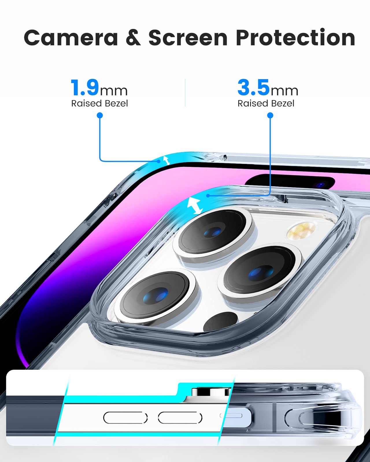 Mkeke for iPhone 14 Pro Case Clear, [Military Grade Protection] [Not Yellowing] Shockproof Phone Case for Apple iPhone 14 Pro 2022 -Gradient Black Clear