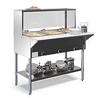 KoolMore 3-Pan Open Well Electric Stainless Steel Steam Table Food Warmer for Buffets with Sneeze Guard, Overshelf, Undershelf, Warming Control Knobs, Front Serving Area [120V] (KM-OWS-3SG), Silver