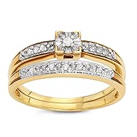 1/10 Carat Total Weight (cttw) 925 Sterling Silver Diamond Bridal Engagement Wedding Ring Set For Women