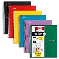 Five Star Spiral Notebooks + Study App, 6 Pack, 1 Subject, Wide Ruled Paper, Fights Ink Bleed, Water Resistant Cover, 8-1/2